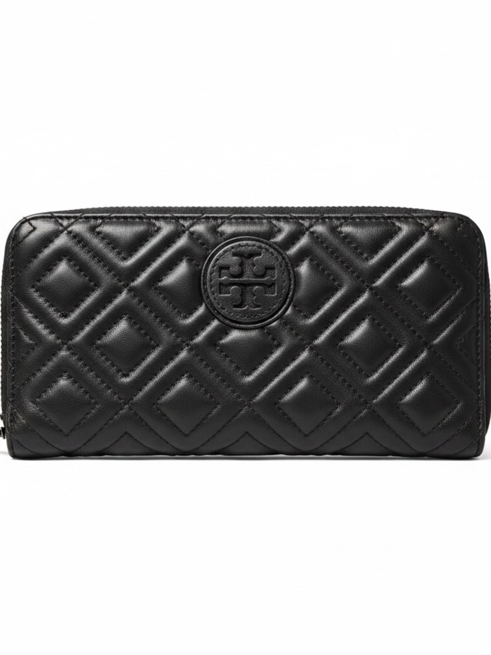Tory Burch Black Quilted Logo Zip Wallet
